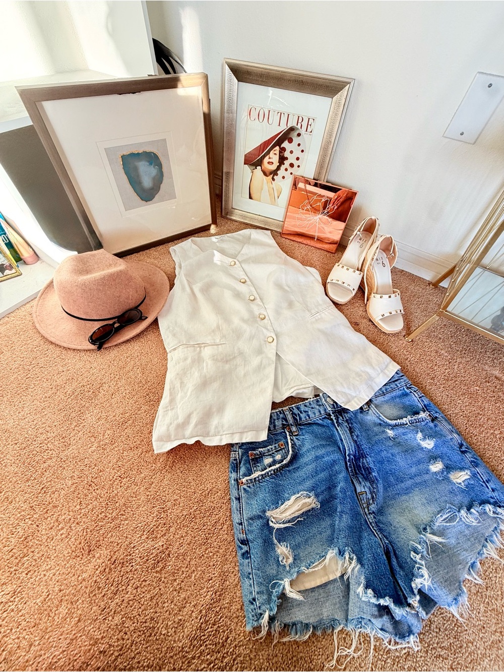 Reformation Cream Sleeveless Button-Front Top